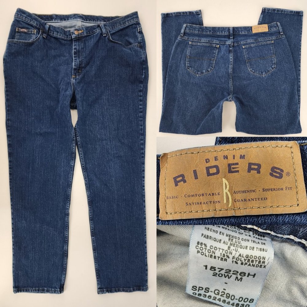 Riders Denim Womens Plus 20W 37x30 Tapered Fit High Waist Denim Blue Jeans